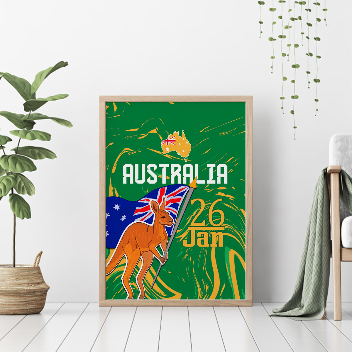 Proud To Be Australia Day Canvas Wall Art Kangaroo with National Color