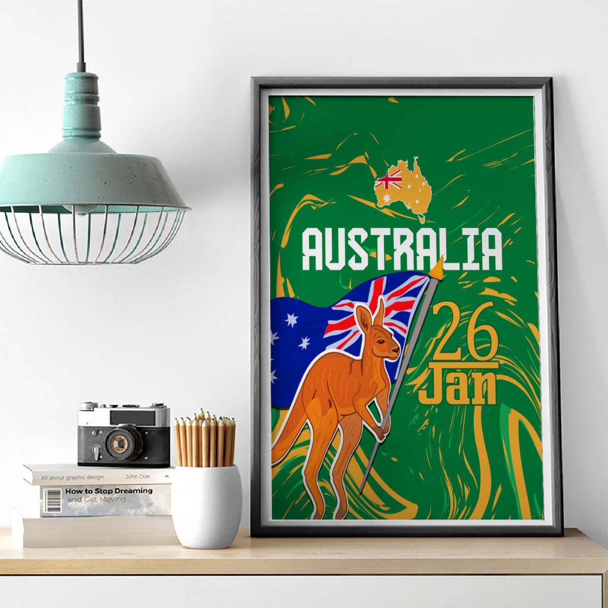 Proud To Be Australia Day Canvas Wall Art Kangaroo with National Color