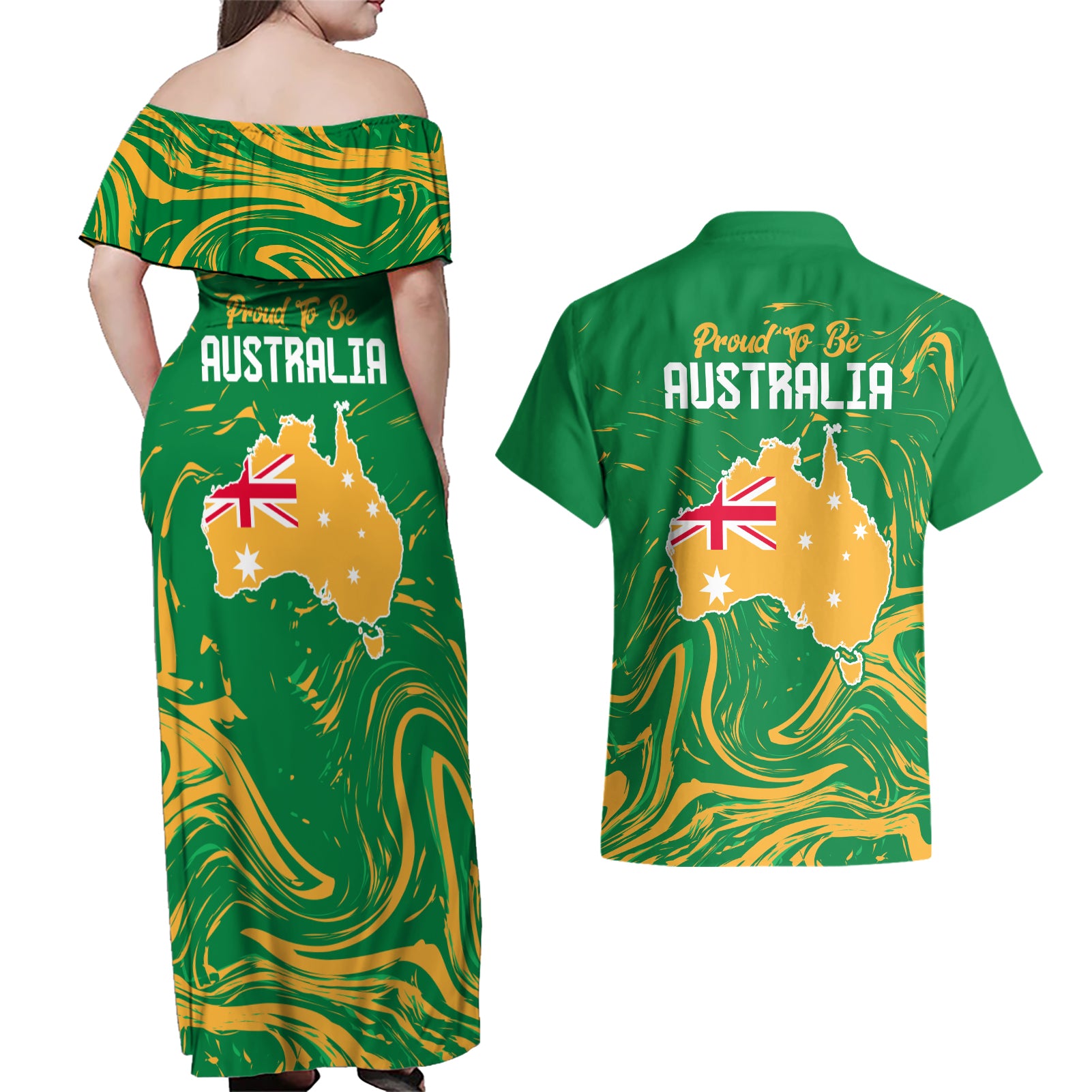 Proud To Be Australia Day Couples Matching Off Shoulder Maxi Dress and Hawaiian Shirt Kangaroo with National Color