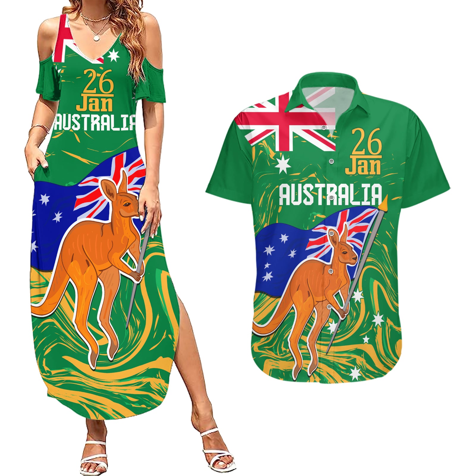 Proud To Be Australia Day Couples Matching Summer Maxi Dress and Hawaiian Shirt Kangaroo with National Color