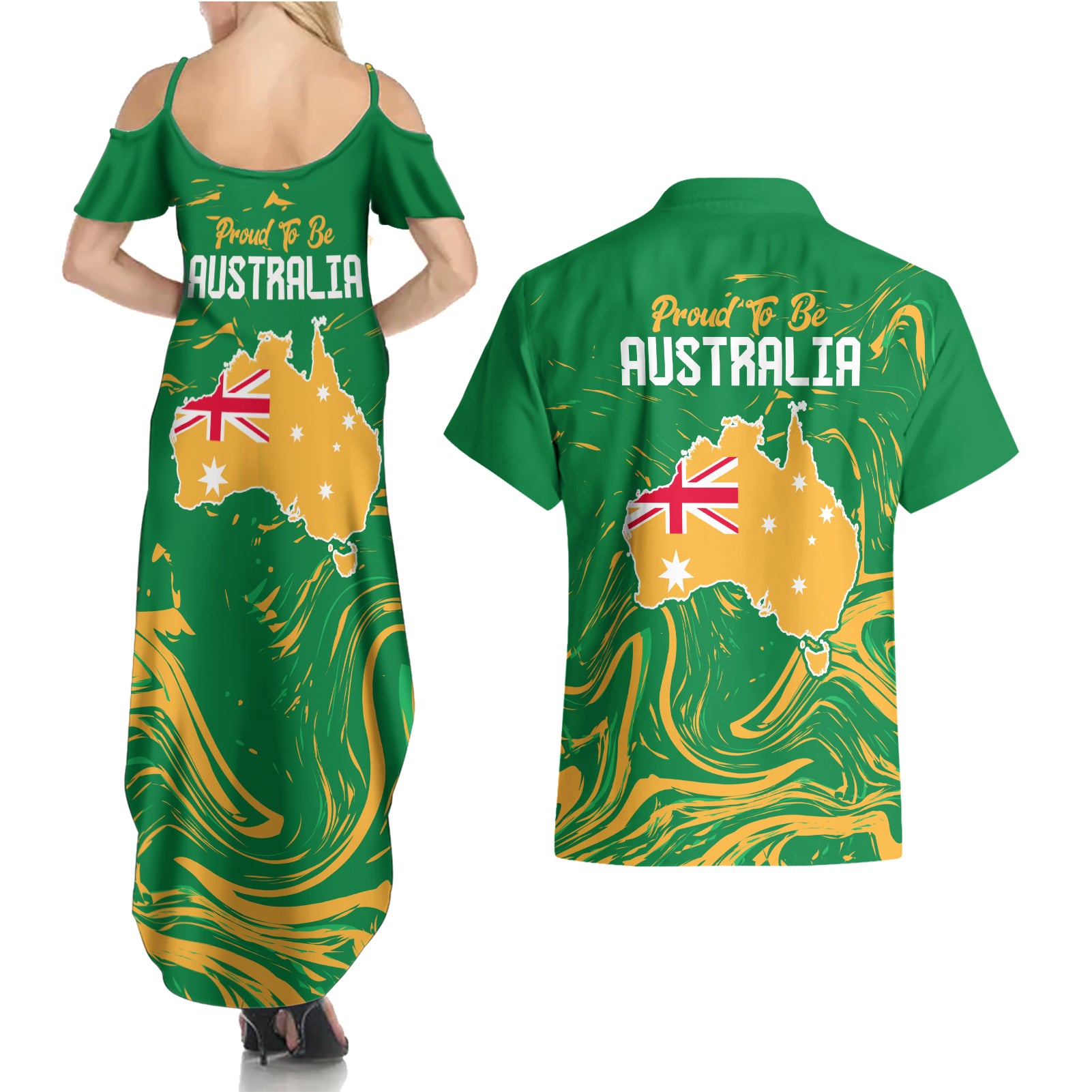 Proud To Be Australia Day Couples Matching Summer Maxi Dress and Hawaiian Shirt Kangaroo with National Color