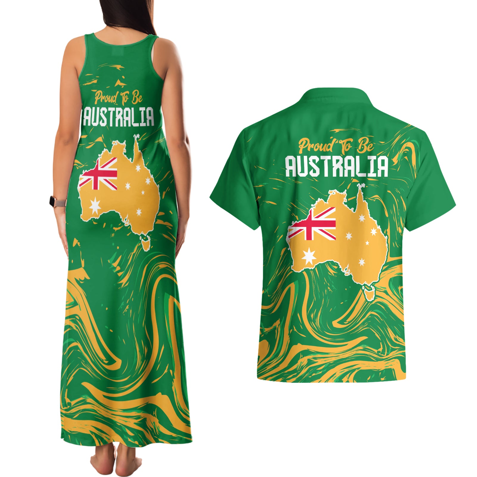 Proud To Be Australia Day Couples Matching Tank Maxi Dress and Hawaiian Shirt Kangaroo with National Color