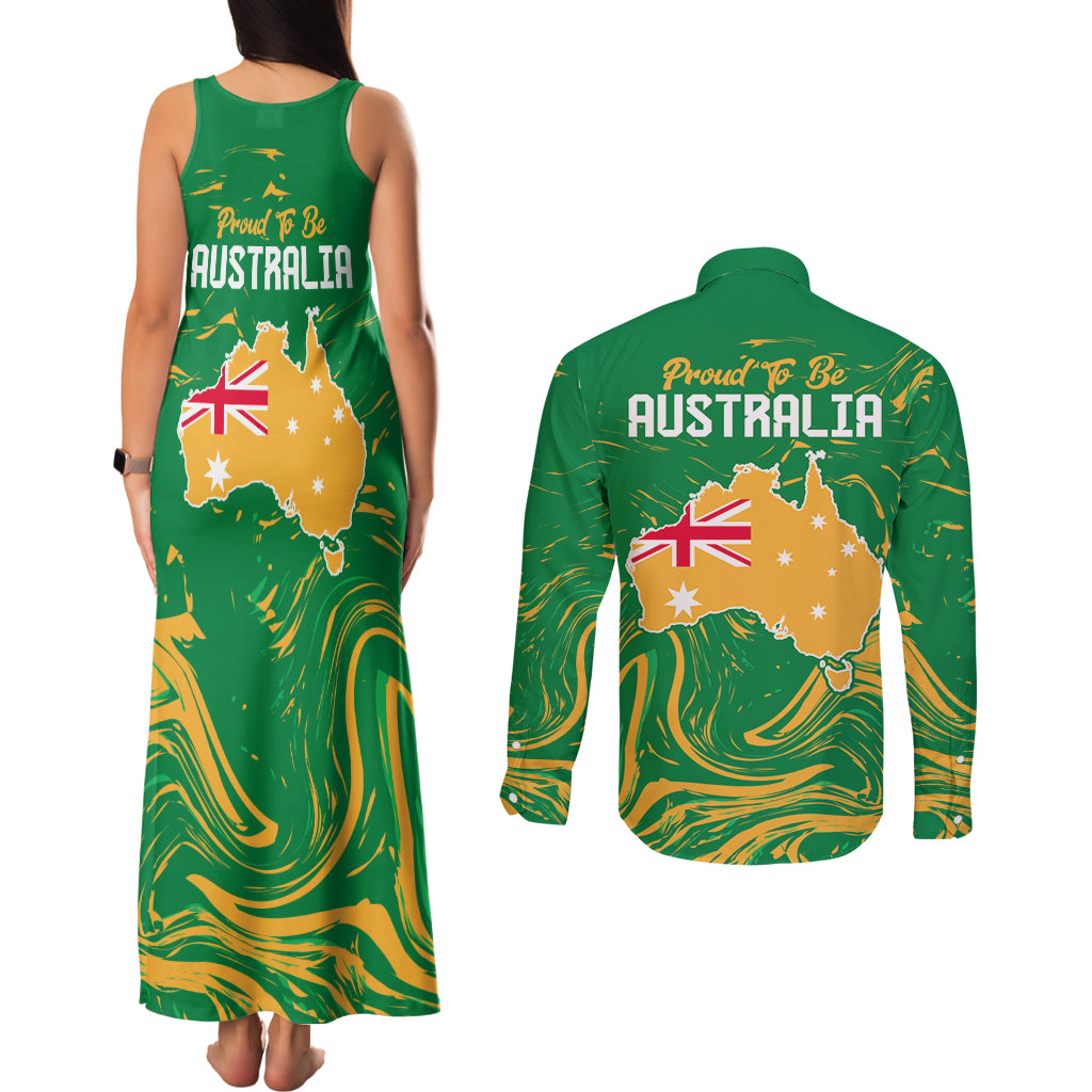 Proud To Be Australia Day Couples Matching Tank Maxi Dress and Long Sleeve Button Shirt Kangaroo with National Color