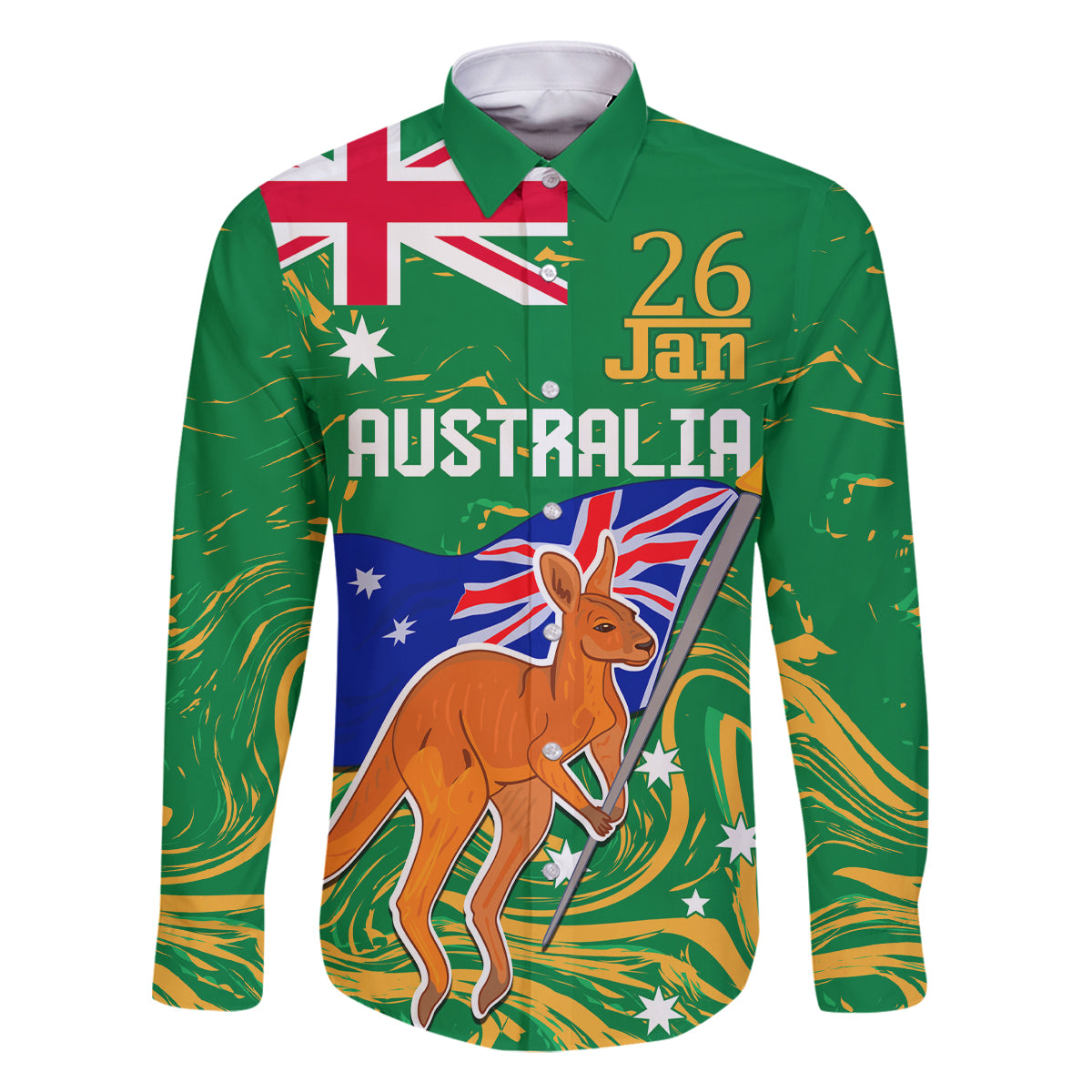 Proud To Be Australia Day Family Matching Long Sleeve Bodycon Dress and Hawaiian Shirt Kangaroo with National Color