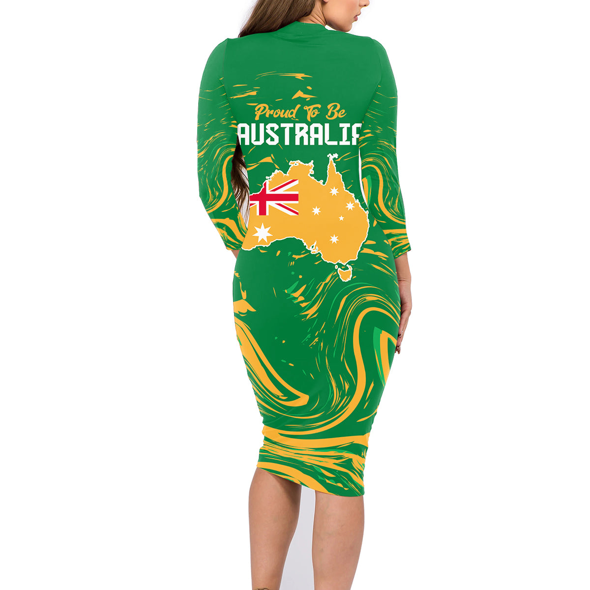 Proud To Be Australia Day Family Matching Long Sleeve Bodycon Dress and Hawaiian Shirt Kangaroo with National Color