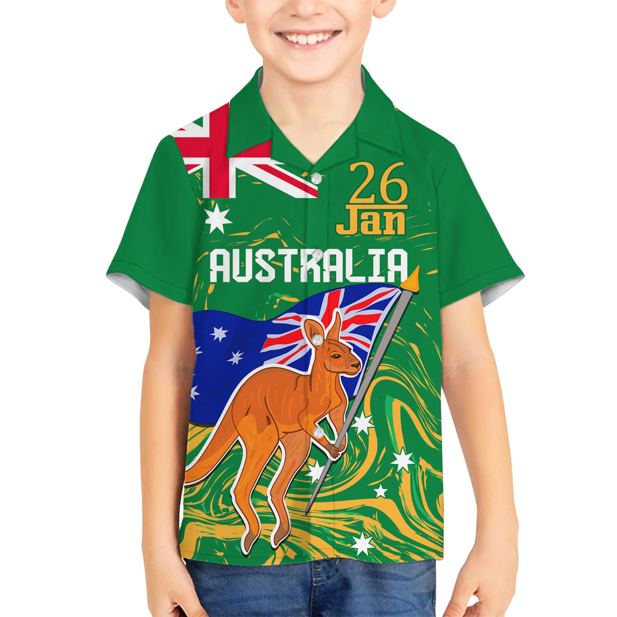 Proud To Be Australia Day Family Matching Long Sleeve Bodycon Dress and Hawaiian Shirt Kangaroo with National Color