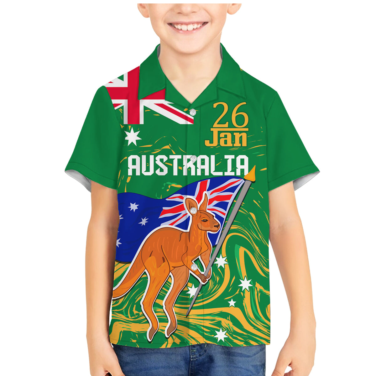 Proud To Be Australia Day Family Matching Mermaid Dress and Hawaiian Shirt Kangaroo with National Color