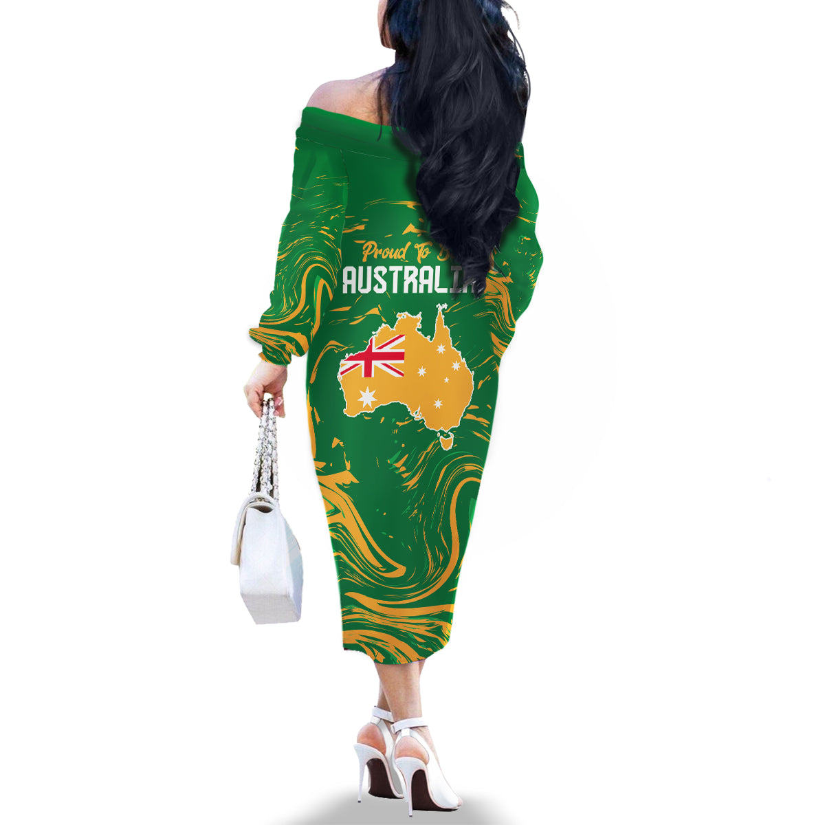 Proud To Be Australia Day Family Matching Off Shoulder Long Sleeve Dress and Hawaiian Shirt Kangaroo with National Color