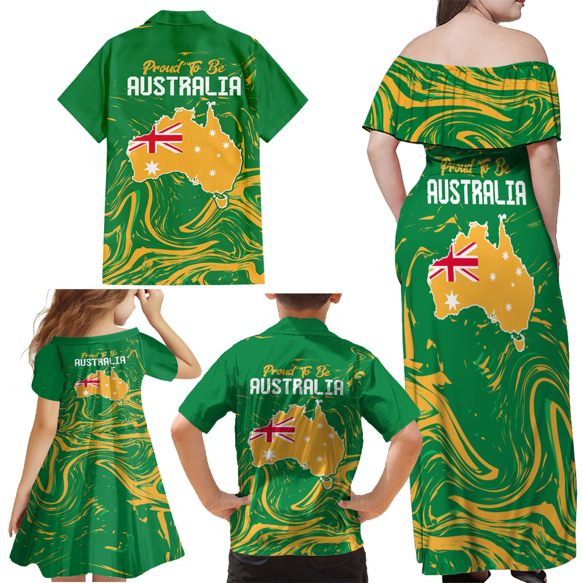 Proud To Be Australia Day Family Matching Off Shoulder Maxi Dress and Hawaiian Shirt Kangaroo with National Color