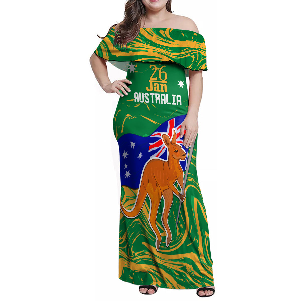 Proud To Be Australia Day Family Matching Off Shoulder Maxi Dress and Hawaiian Shirt Kangaroo with National Color