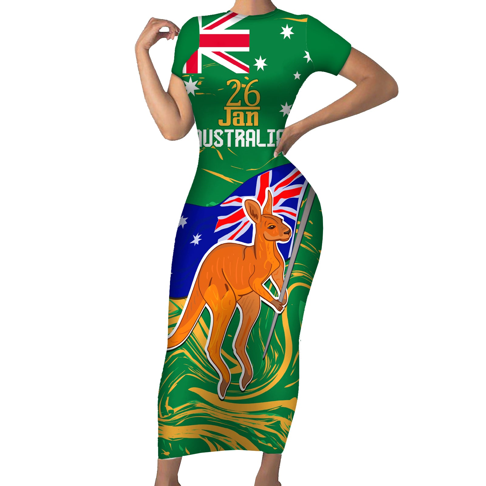 Proud To Be Australia Day Family Matching Short Sleeve Bodycon Dress and Hawaiian Shirt Kangaroo with National Color