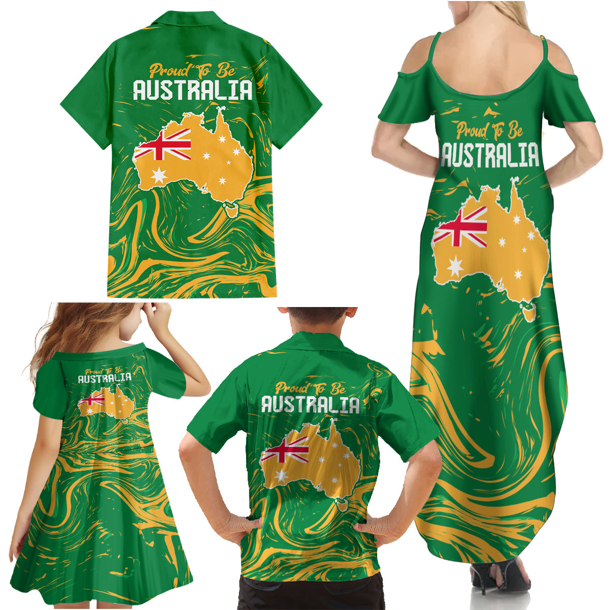 Proud To Be Australia Day Family Matching Summer Maxi Dress and Hawaiian Shirt Kangaroo with National Color