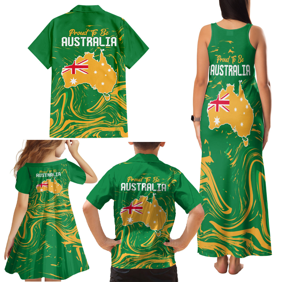 Proud To Be Australia Day Family Matching Tank Maxi Dress and Hawaiian Shirt Kangaroo with National Color