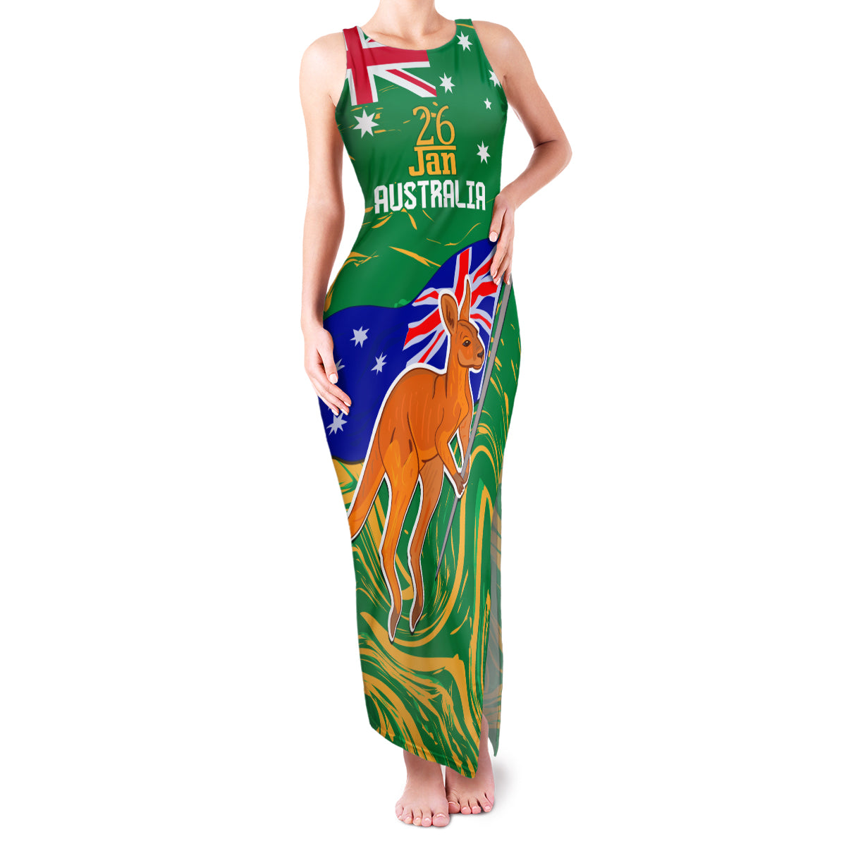 Proud To Be Australia Day Family Matching Tank Maxi Dress and Hawaiian Shirt Kangaroo with National Color