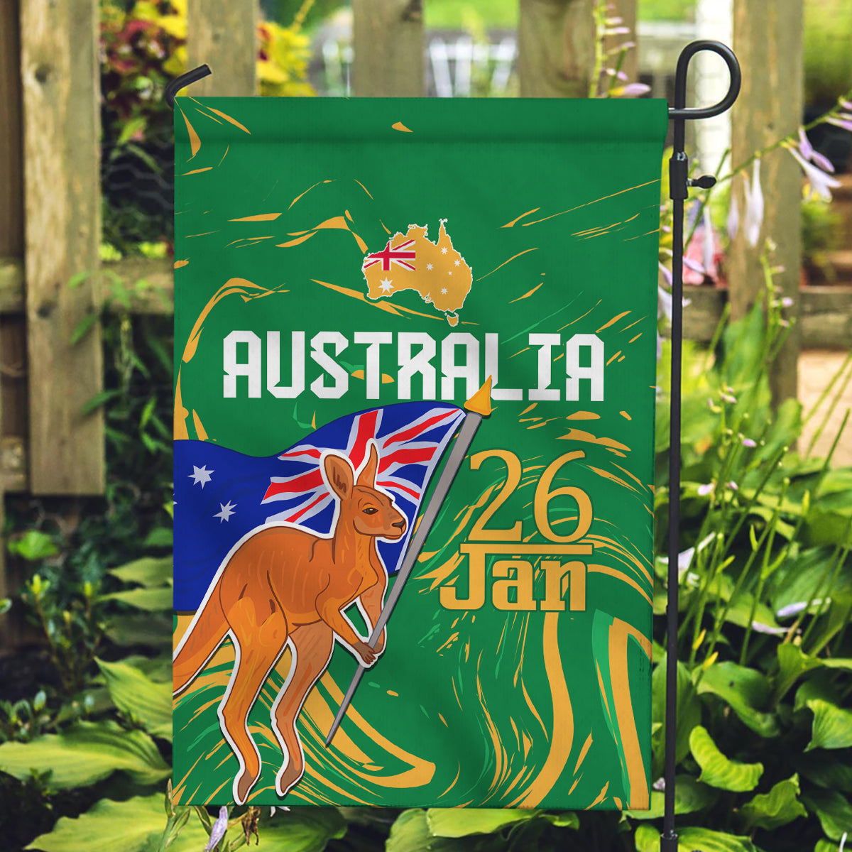 Proud To Be Australia Day Garden Flag Kangaroo with National Color - Vibe Hoodie Shop