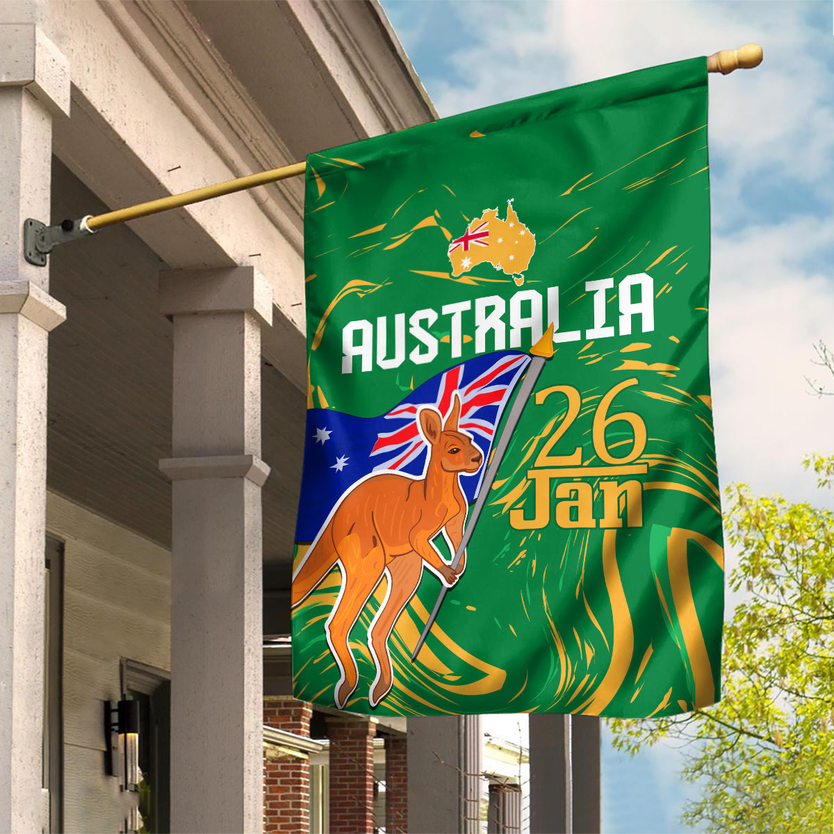 Proud To Be Australia Day Garden Flag Kangaroo with National Color - Vibe Hoodie Shop