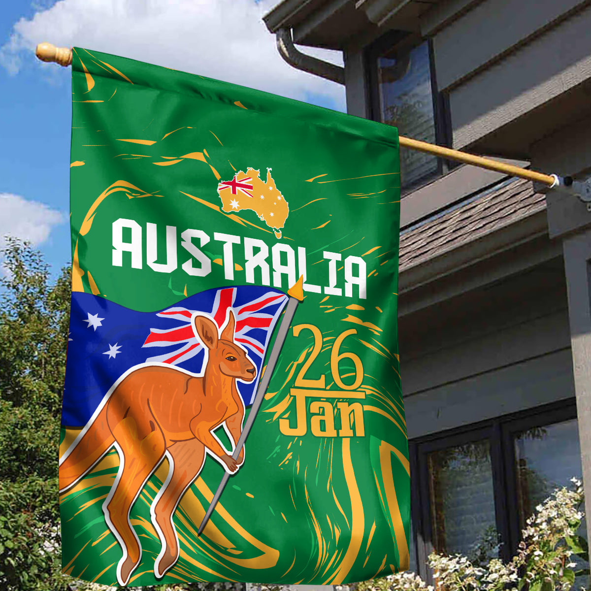 Proud To Be Australia Day Garden Flag Kangaroo with National Color - Vibe Hoodie Shop