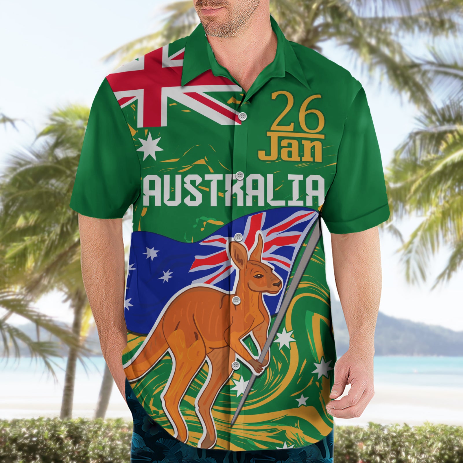 Proud To Be Australia Day Hawaiian Shirt Kangaroo with National Color - Vibe Hoodie Shop