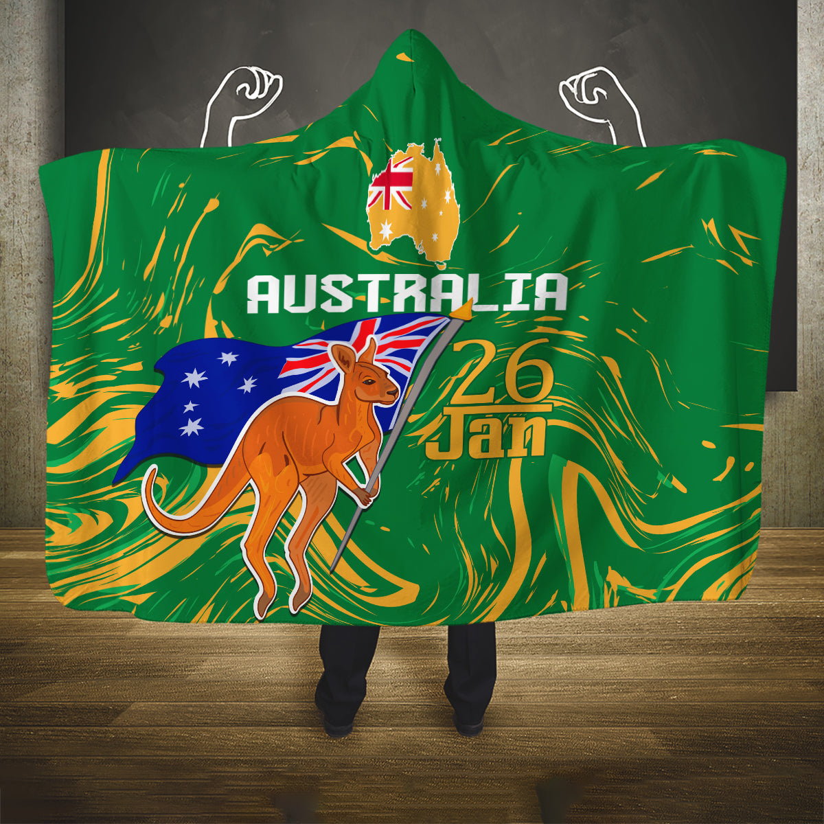 Proud To Be Australia Day Hooded Blanket Kangaroo with National Color