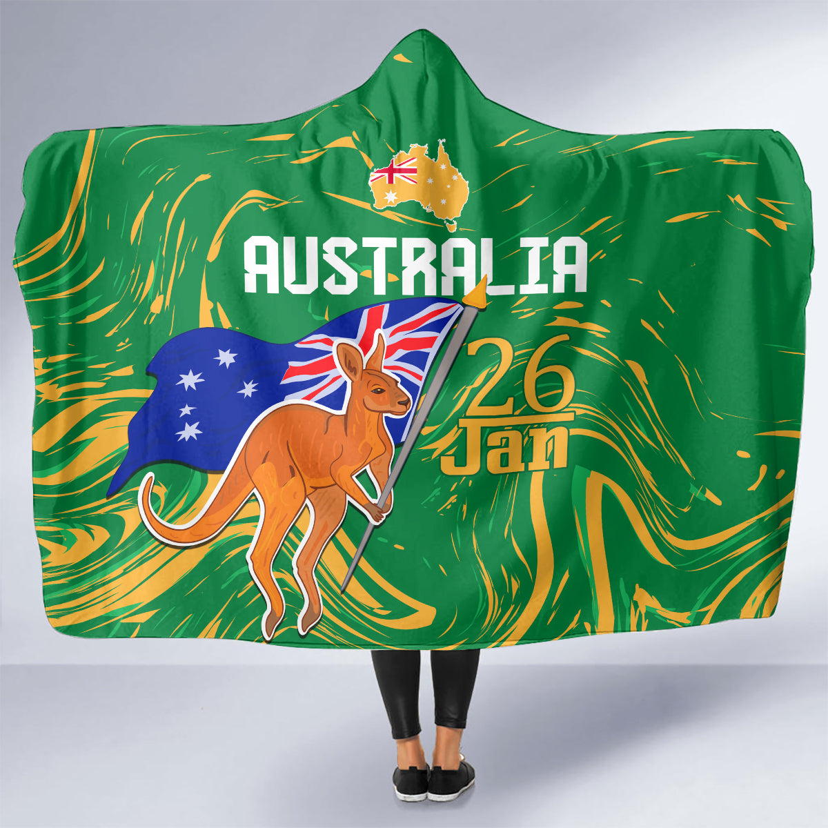 Proud To Be Australia Day Hooded Blanket Kangaroo with National Color