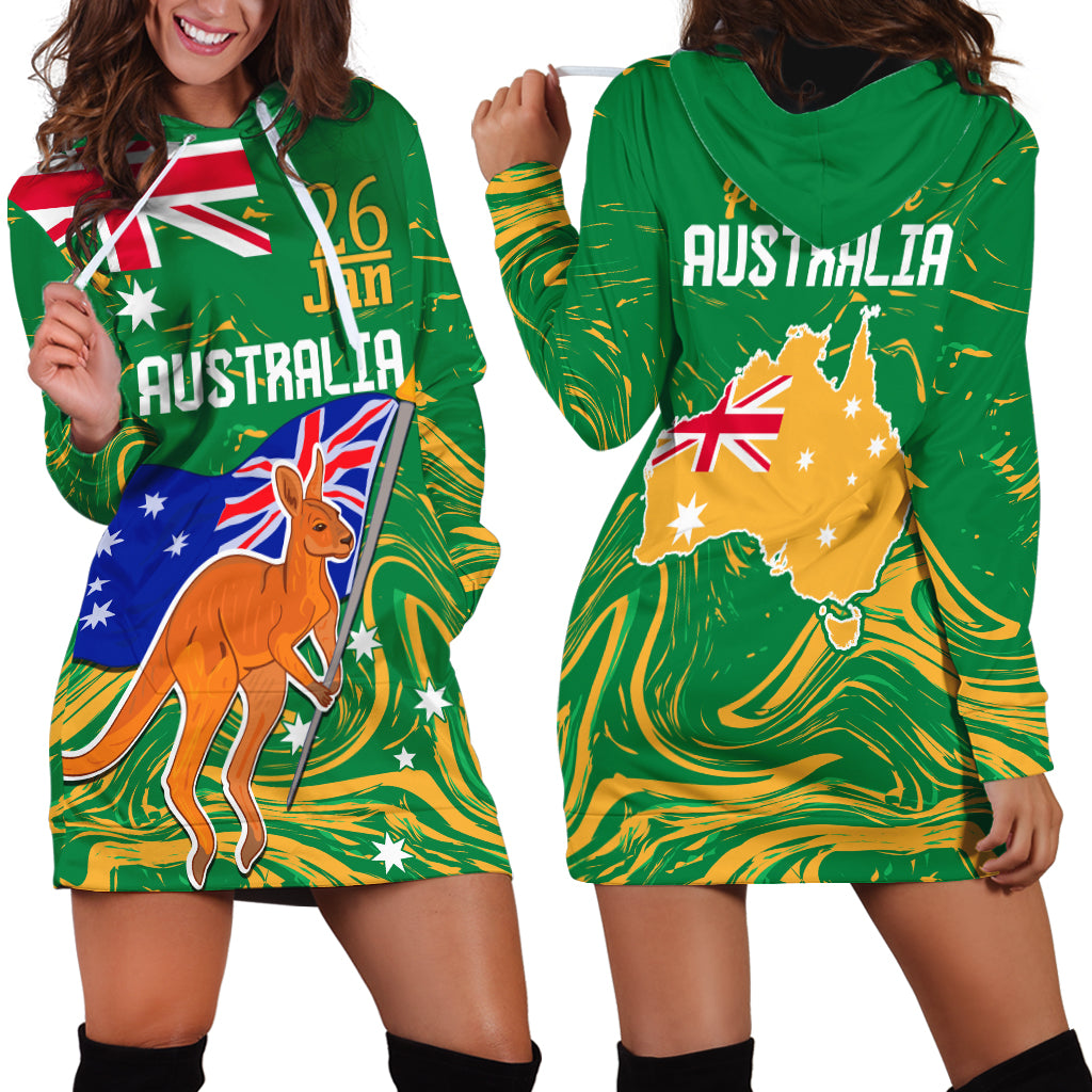 Proud To Be Australia Day Hoodie Dress Kangaroo with National Color - Vibe Hoodie Shop