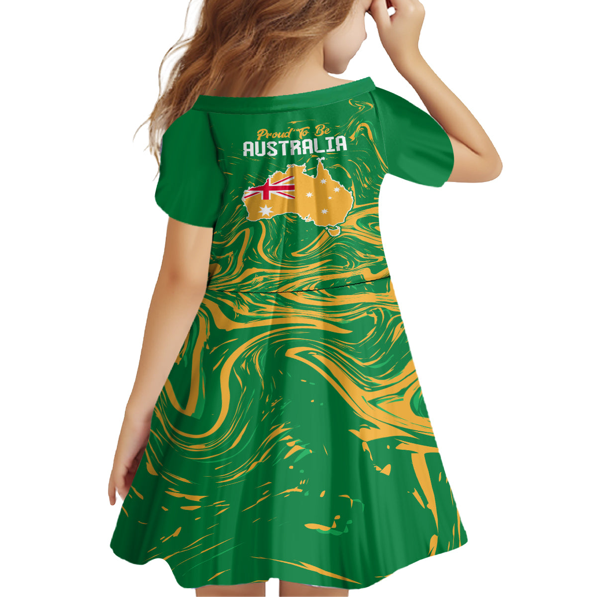 Proud To Be Australia Day Kid Short Sleeve Dress Kangaroo with National Color - Vibe Hoodie Shop