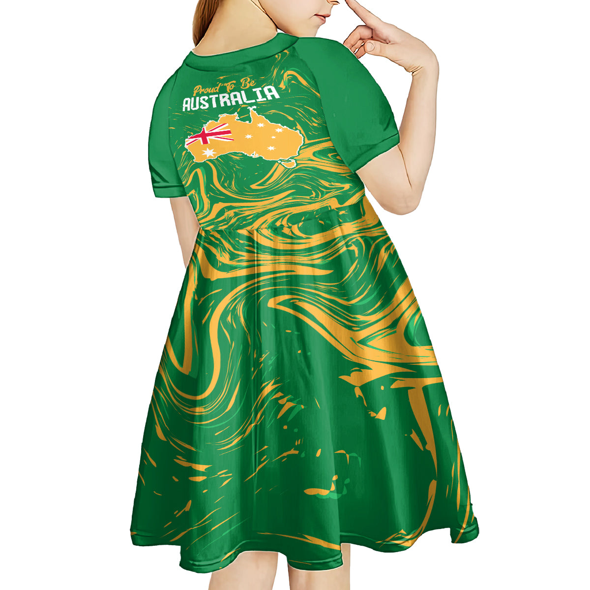 Proud To Be Australia Day Kid Short Sleeve Dress Kangaroo with National Color - Vibe Hoodie Shop