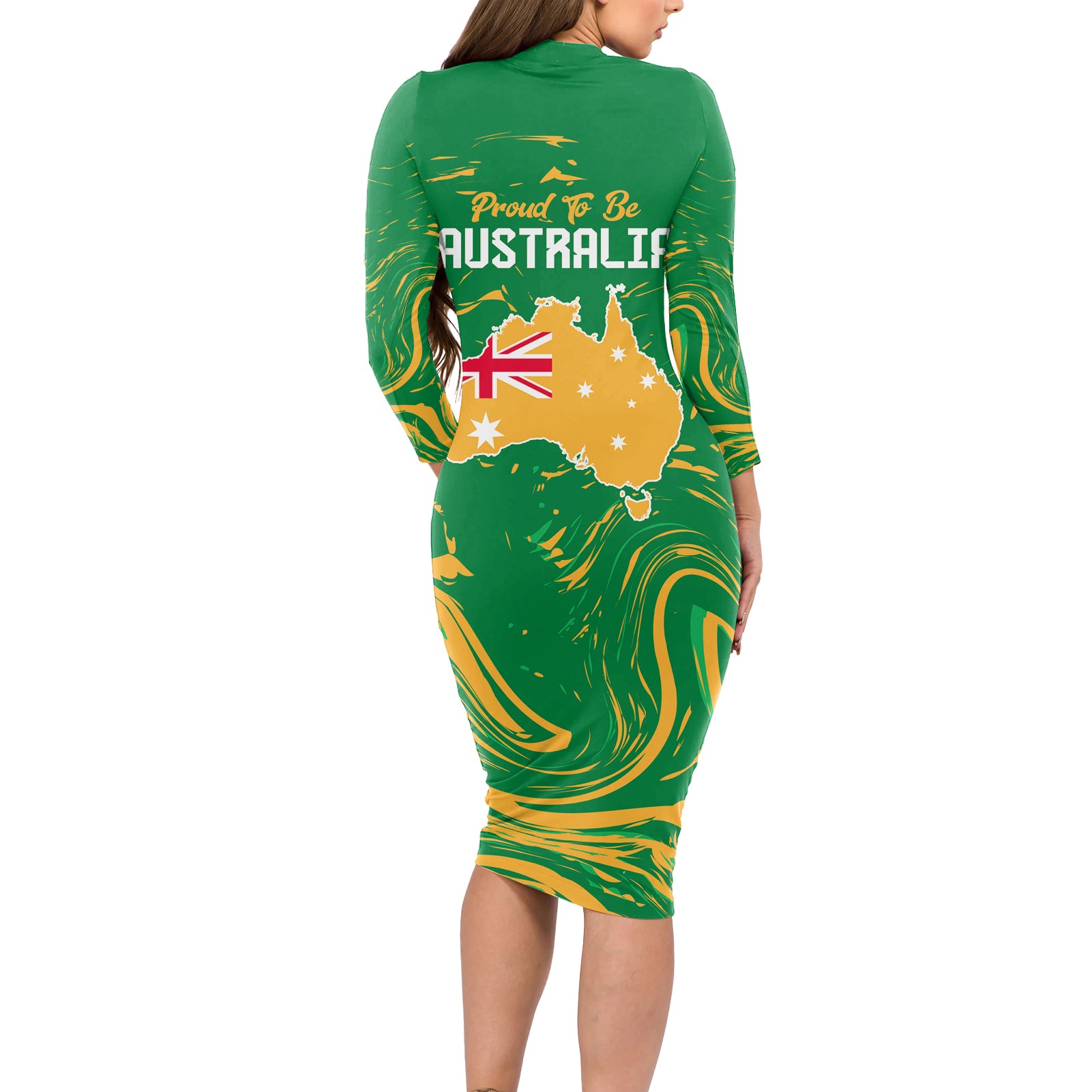 Proud To Be Australia Day Long Sleeve Bodycon Dress Kangaroo with National Color