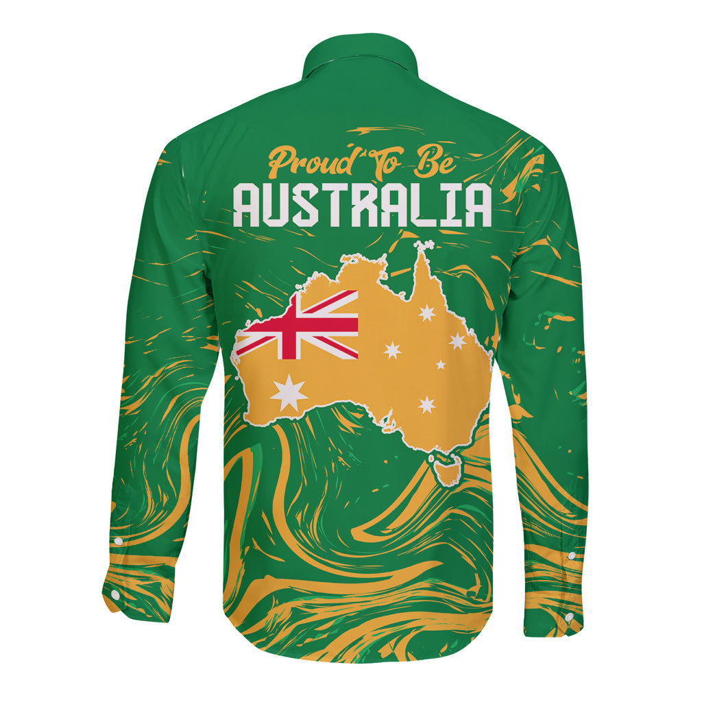 Proud To Be Australia Day Long Sleeve Button Shirt Kangaroo with National Color - Vibe Hoodie Shop