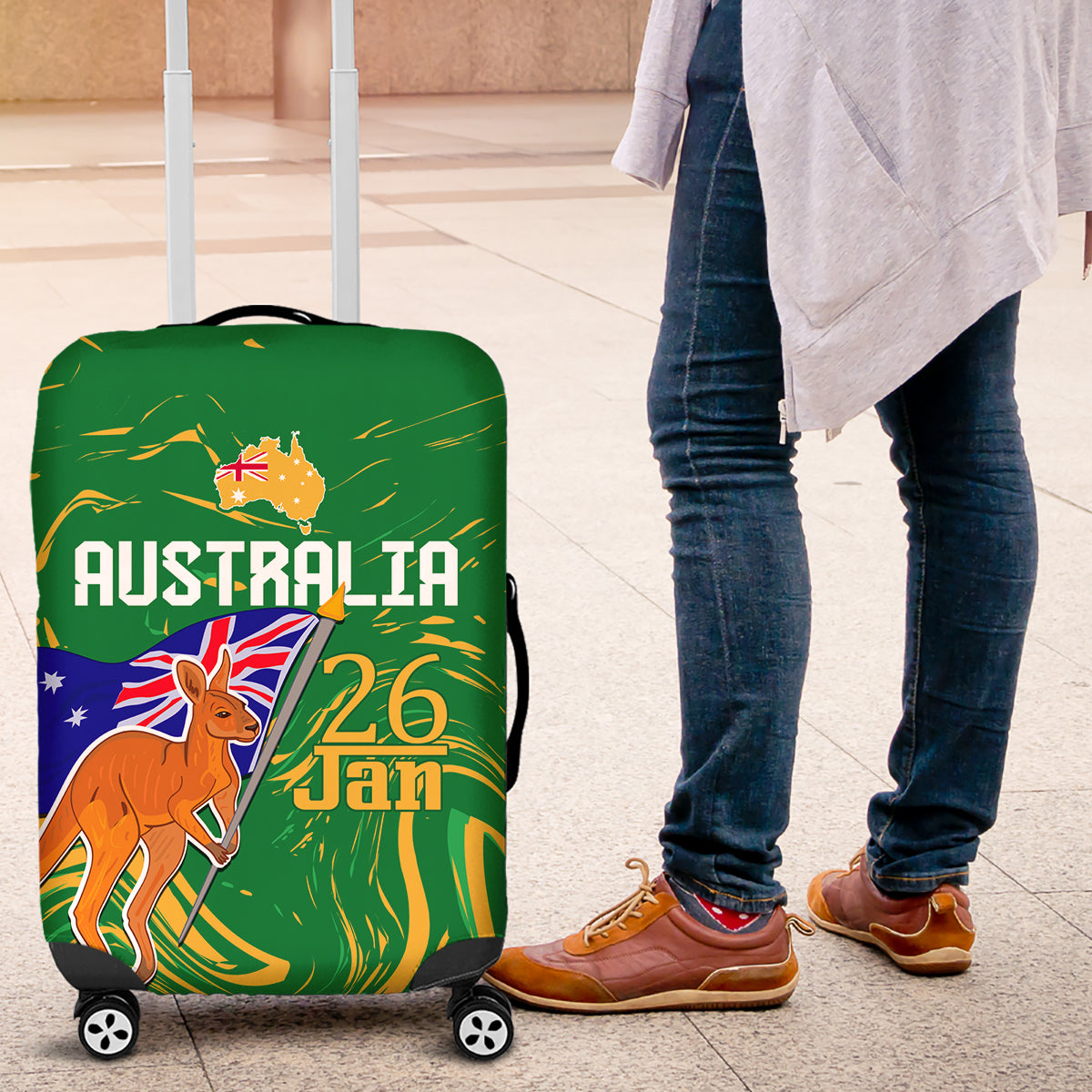 Proud To Be Australia Day Luggage Cover Kangaroo with National Color - Vibe Hoodie Shop