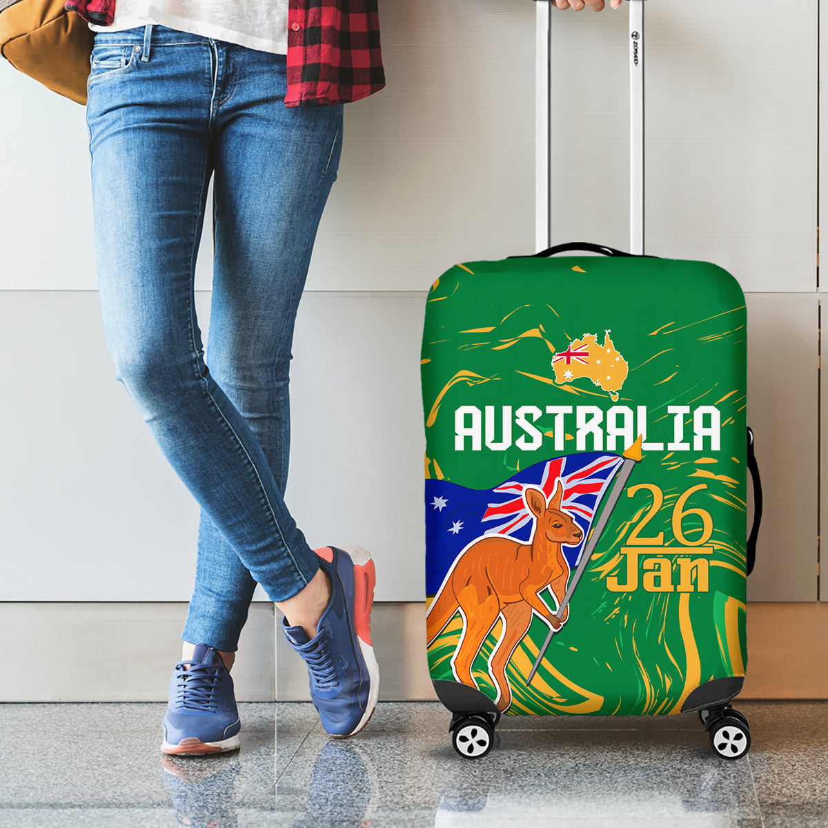 Proud To Be Australia Day Luggage Cover Kangaroo with National Color - Vibe Hoodie Shop