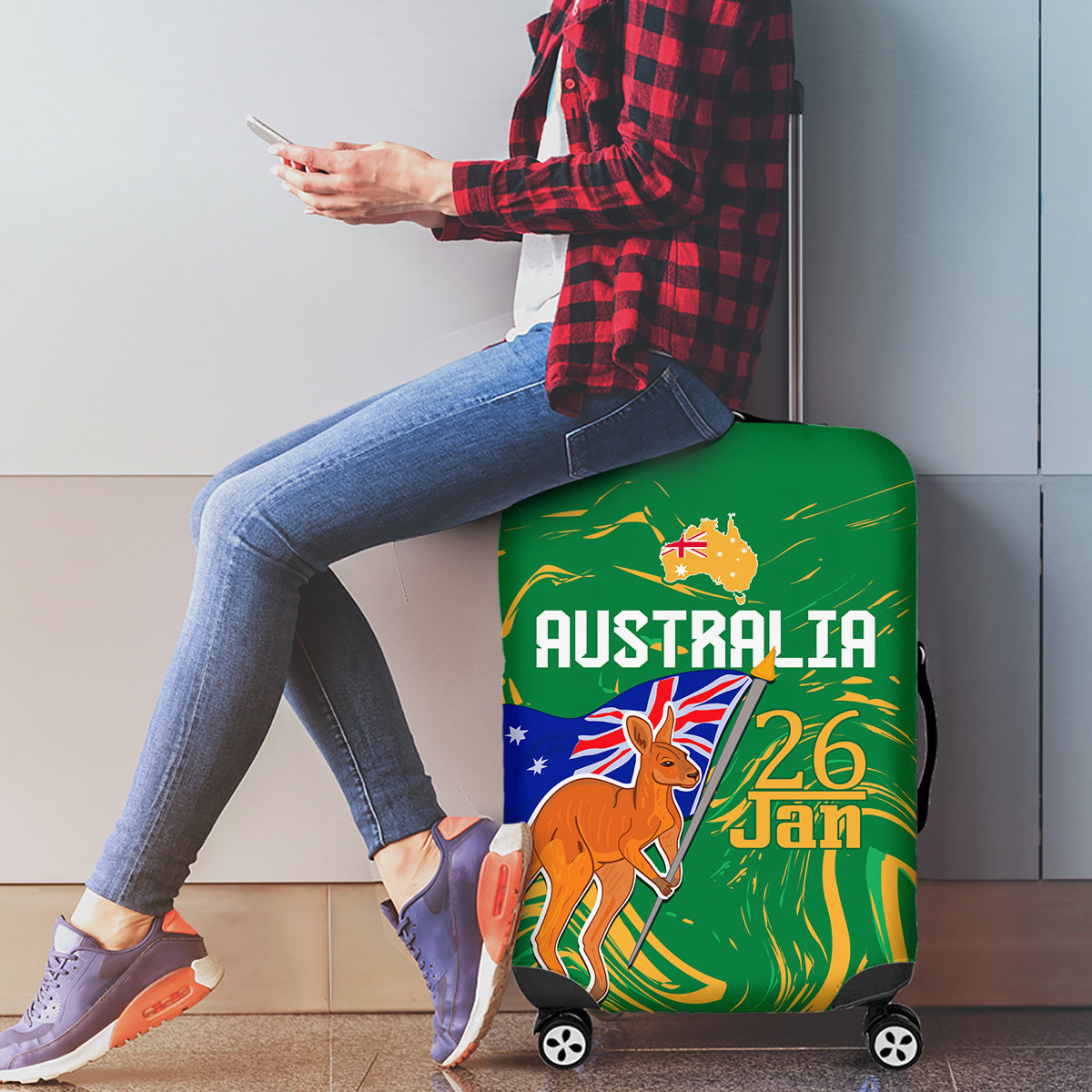 Proud To Be Australia Day Luggage Cover Kangaroo with National Color - Vibe Hoodie Shop