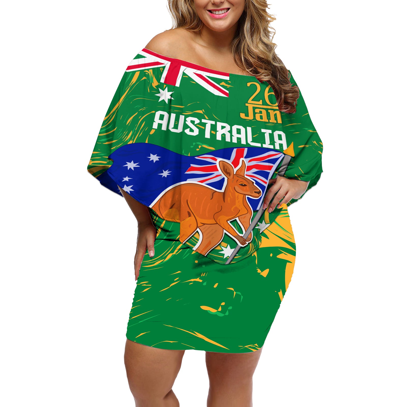 Proud To Be Australia Day Off Shoulder Short Dress Kangaroo with National Color