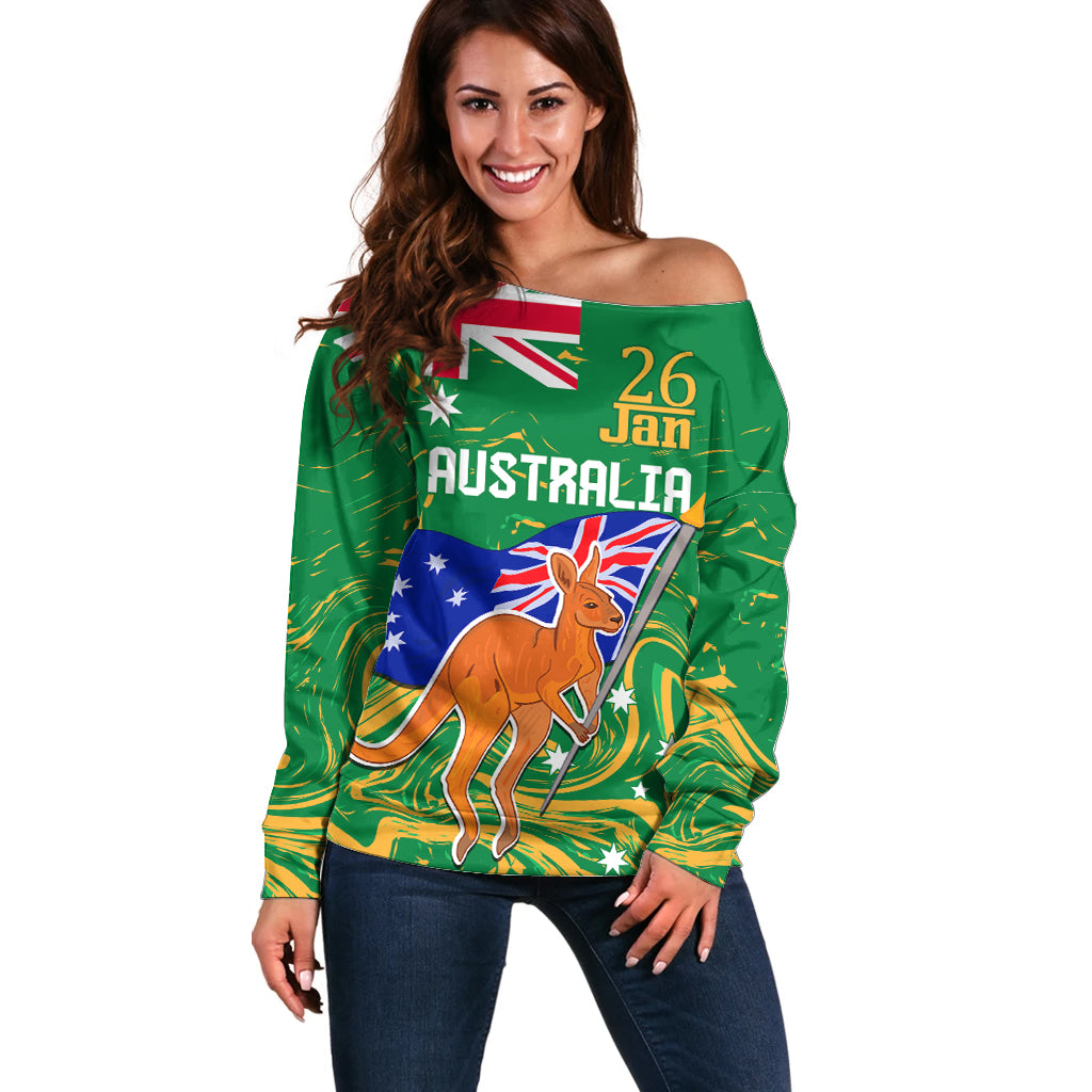 Proud To Be Australia Day Off Shoulder Sweater Kangaroo with National Color - Vibe Hoodie Shop