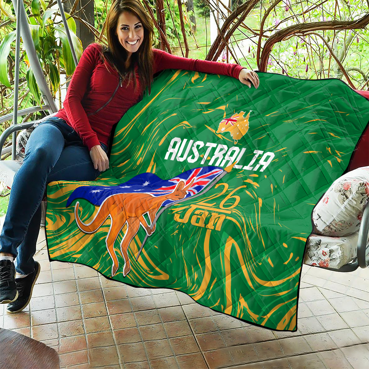 Proud To Be Australia Day Quilt Kangaroo with National Color - Vibe Hoodie Shop