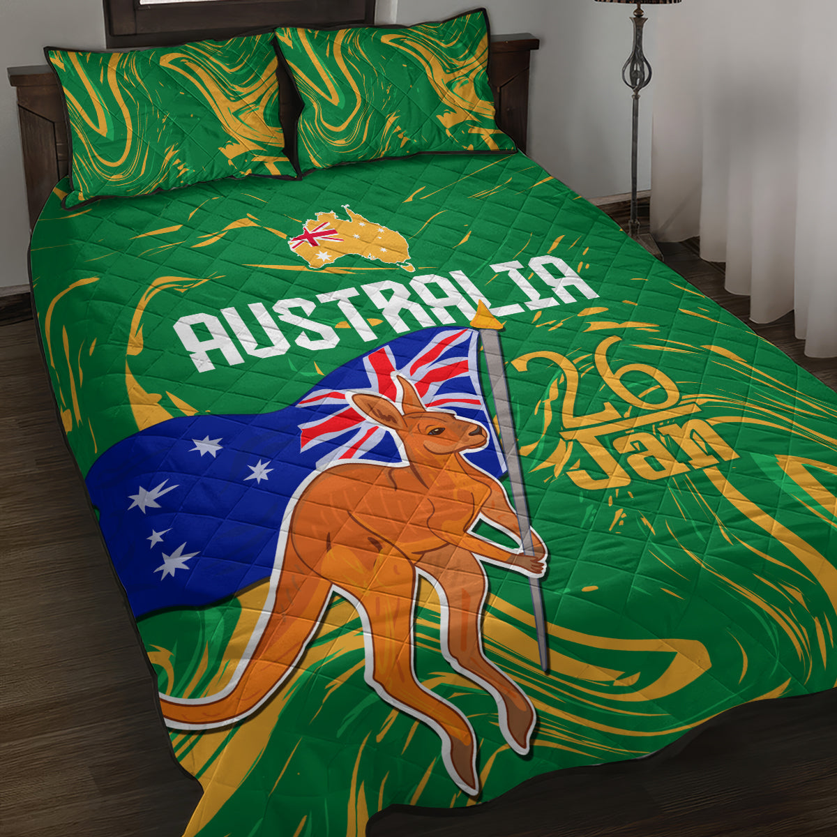 Proud To Be Australia Day Quilt Bed Set Kangaroo with National Color - Vibe Hoodie Shop