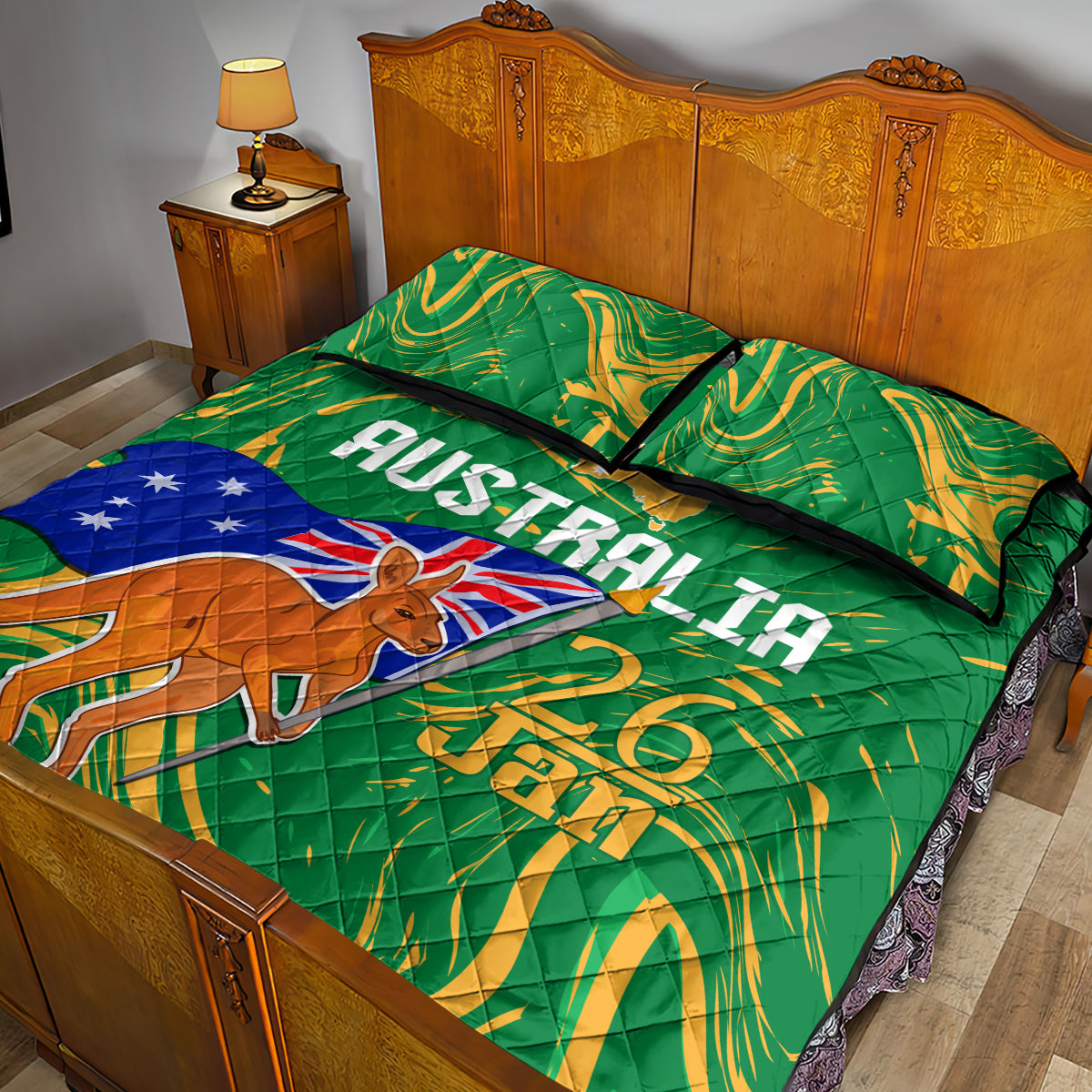 Proud To Be Australia Day Quilt Bed Set Kangaroo with National Color - Vibe Hoodie Shop