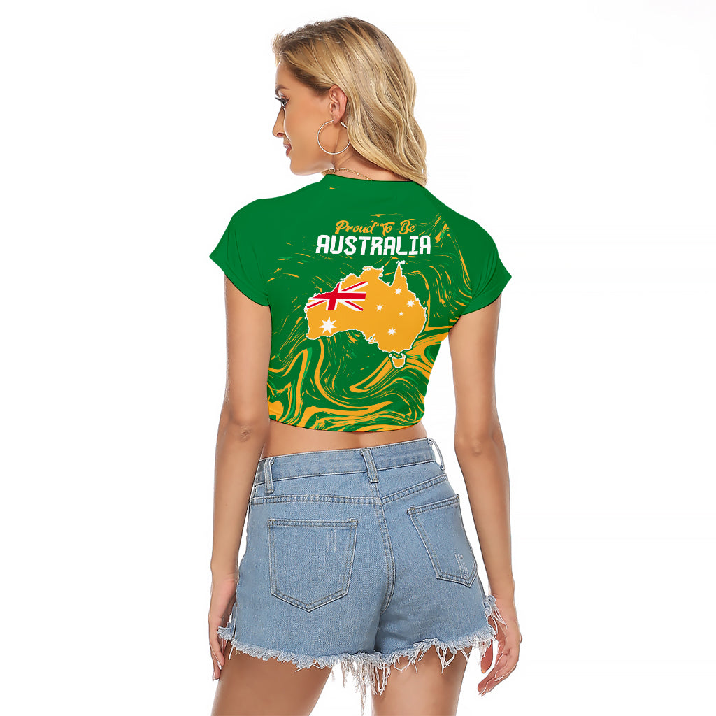 Proud To Be Australia Day Raglan Cropped T Shirt Kangaroo with National Color - Vibe Hoodie Shop