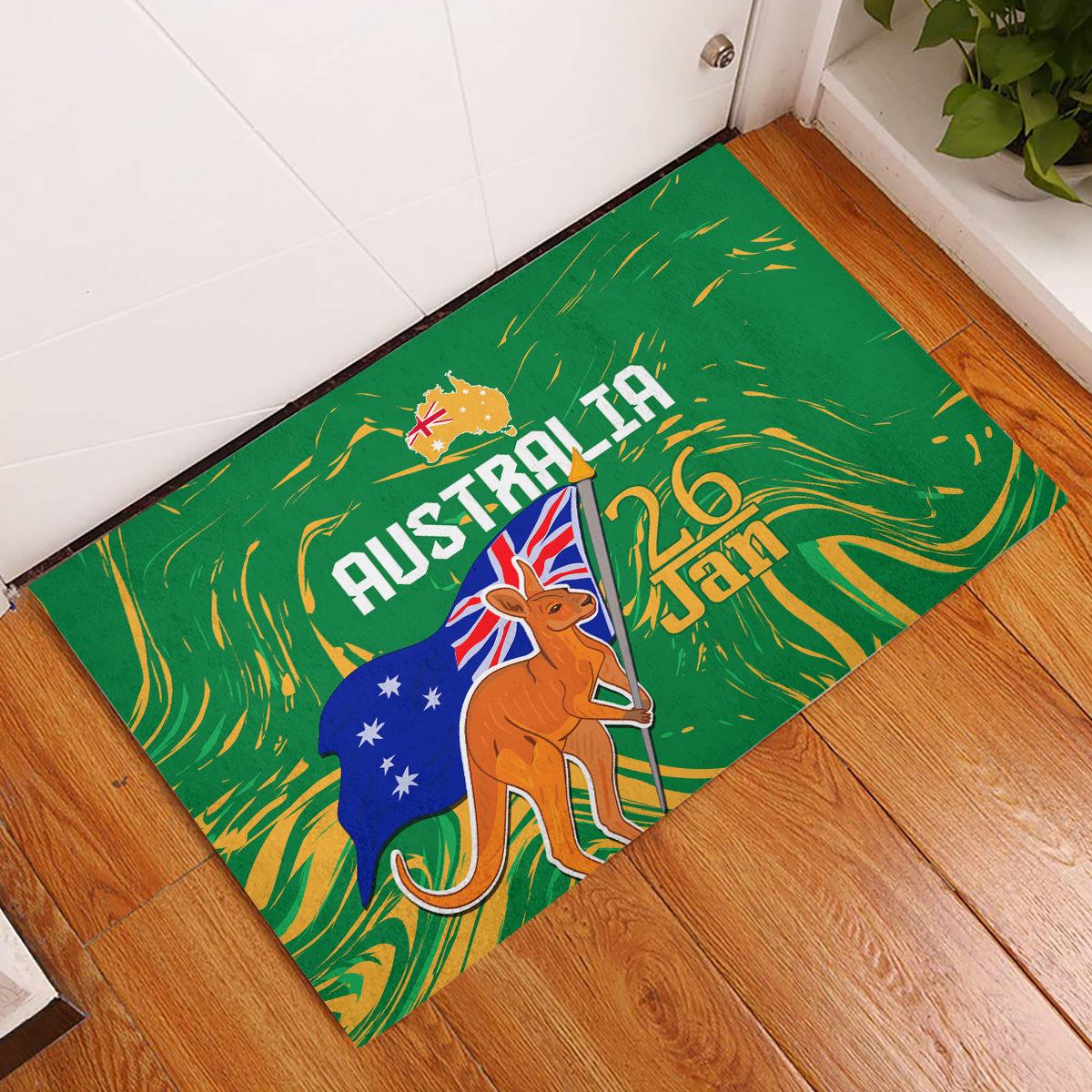 Proud To Be Australia Day Rubber Doormat Kangaroo with National Color