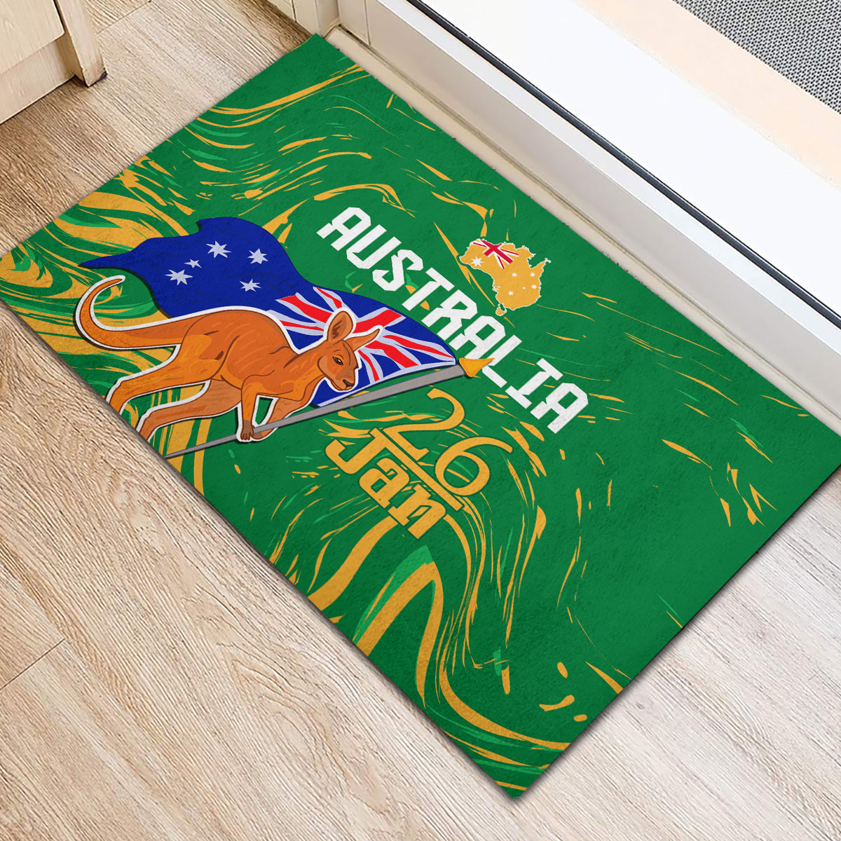 Proud To Be Australia Day Rubber Doormat Kangaroo with National Color