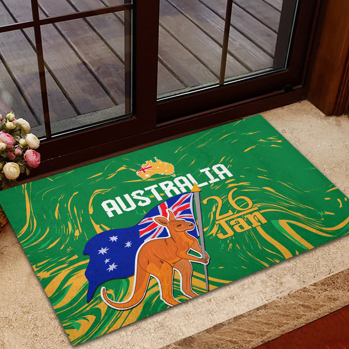 Proud To Be Australia Day Rubber Doormat Kangaroo with National Color