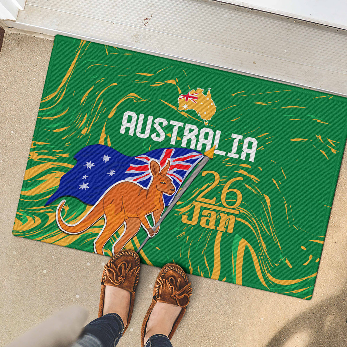 Proud To Be Australia Day Rubber Doormat Kangaroo with National Color