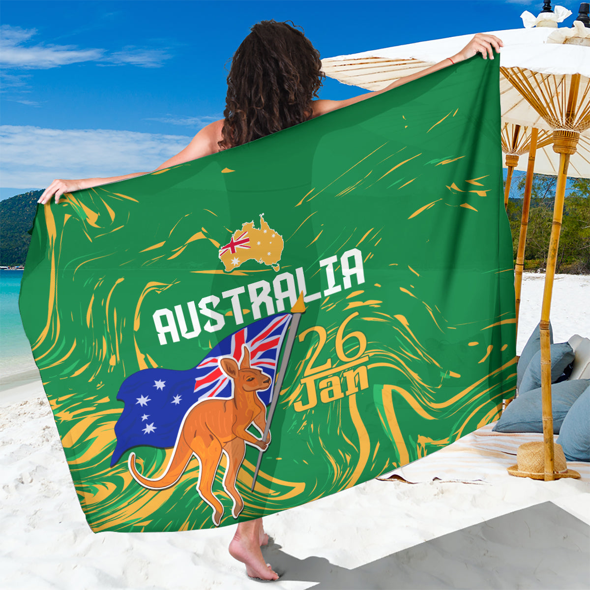 Proud To Be Australia Day Sarong Kangaroo with National Color - Vibe Hoodie Shop