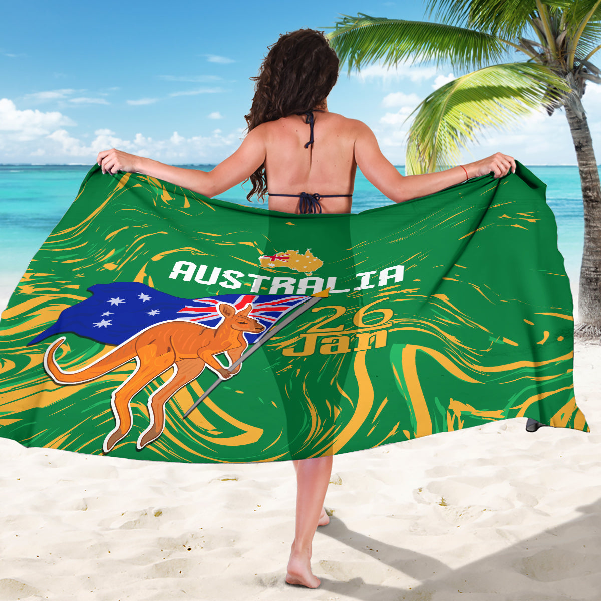 Proud To Be Australia Day Sarong Kangaroo with National Color - Vibe Hoodie Shop