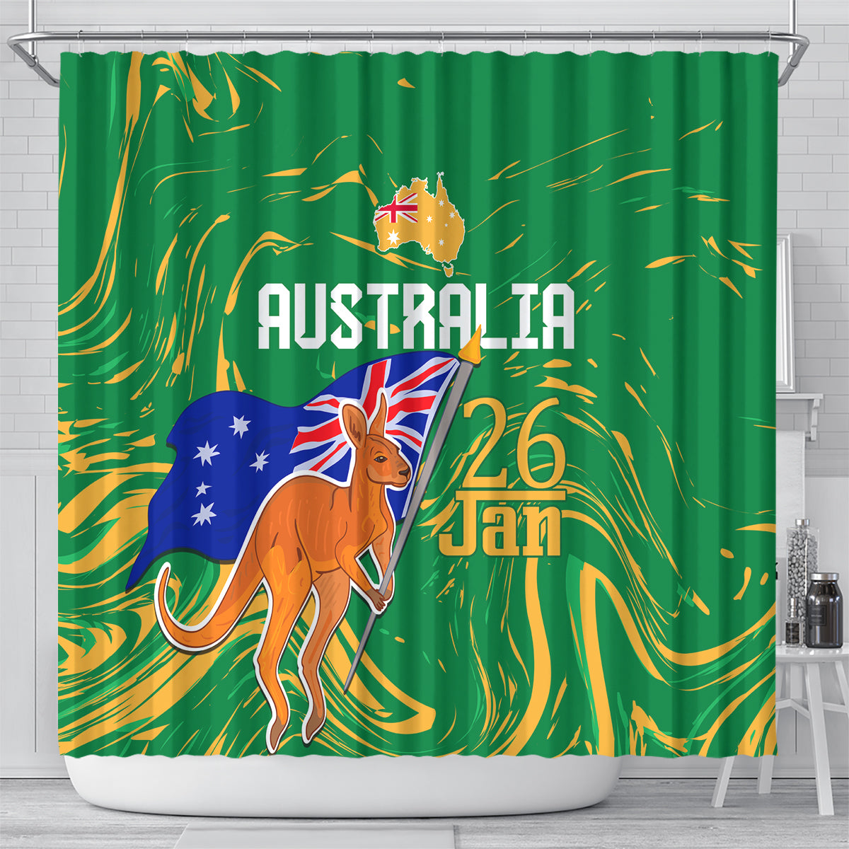 Proud To Be Australia Day Shower Curtain Kangaroo with National Color