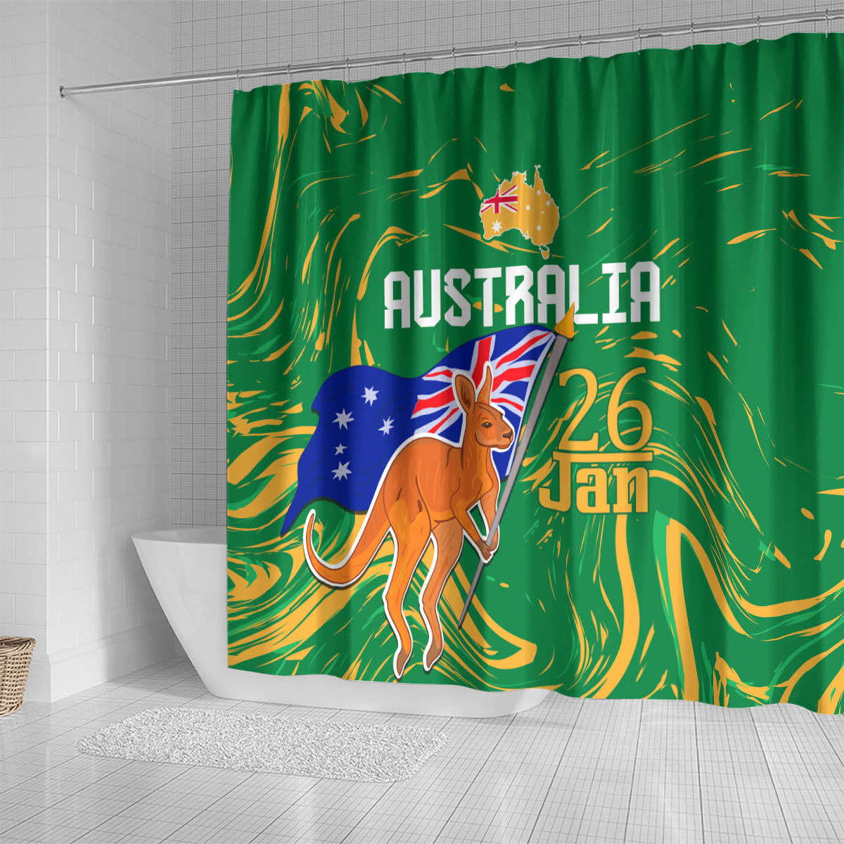 Proud To Be Australia Day Shower Curtain Kangaroo with National Color