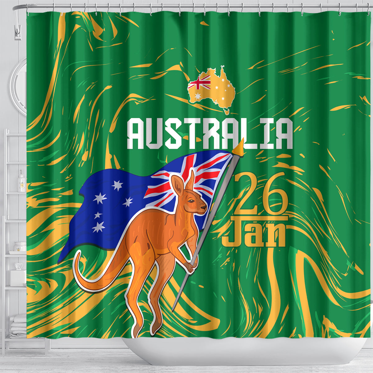 Proud To Be Australia Day Shower Curtain Kangaroo with National Color