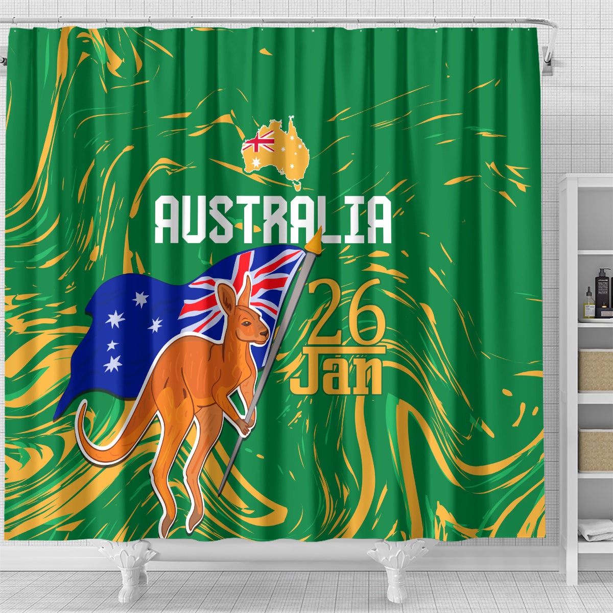 Proud To Be Australia Day Shower Curtain Kangaroo with National Color