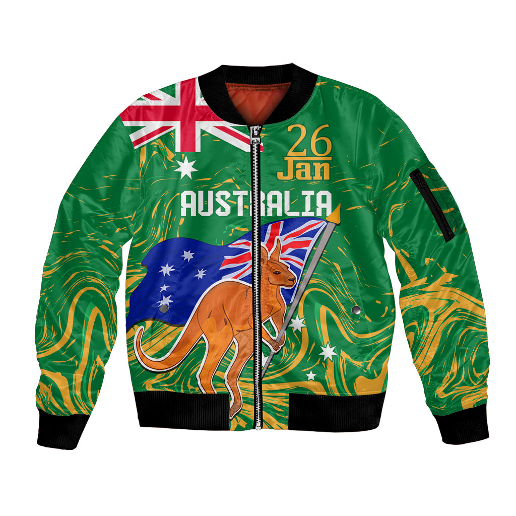 Proud To Be Australia Day Sleeve Zip Bomber Jacket Kangaroo with National Color