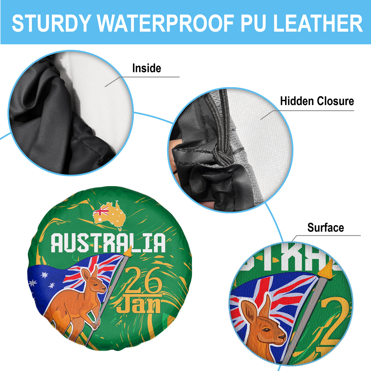 Proud To Be Australia Day Spare Tire Cover Kangaroo with National Color - Vibe Hoodie Shop